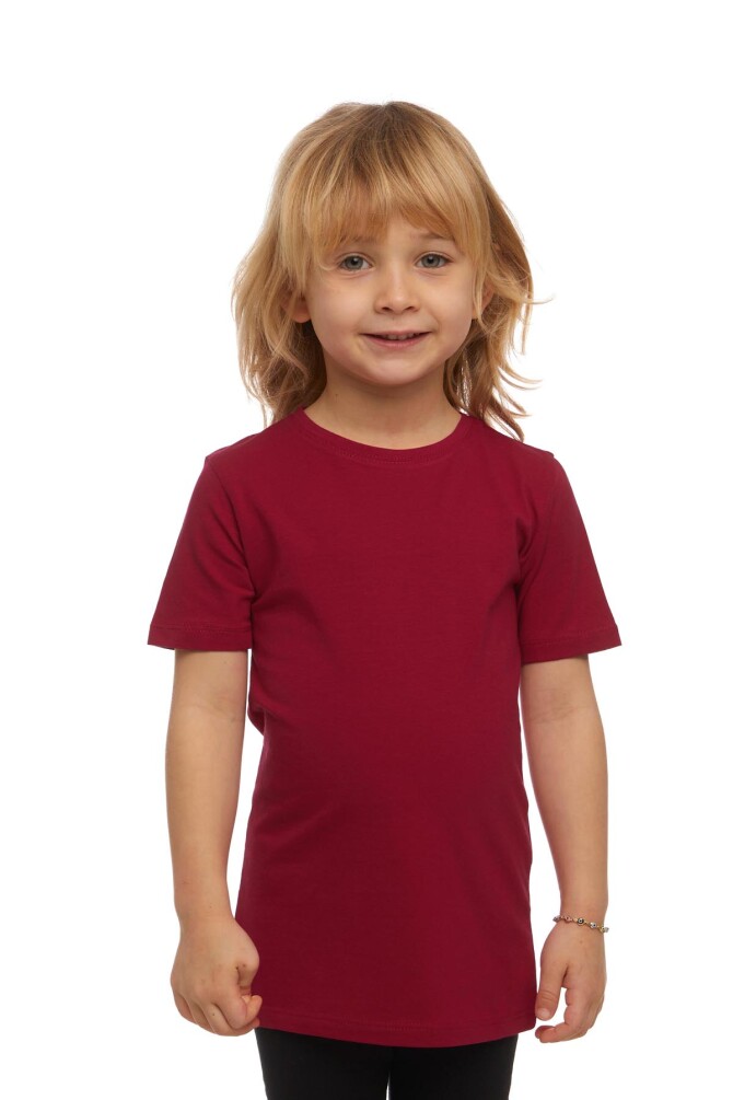 Bordo Basic Unisex Çocuk Sıfır Yaka Kısa Kollu Tişört - 1