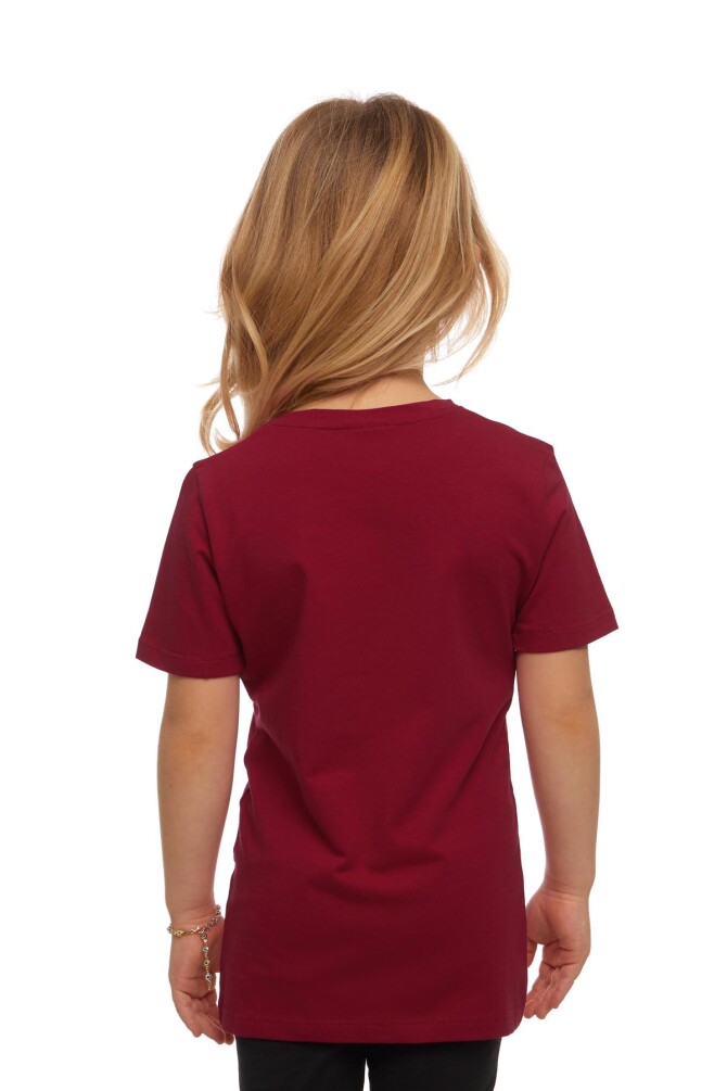 Bordo Basic Unisex Çocuk Sıfır Yaka Kısa Kollu Tişört - 3