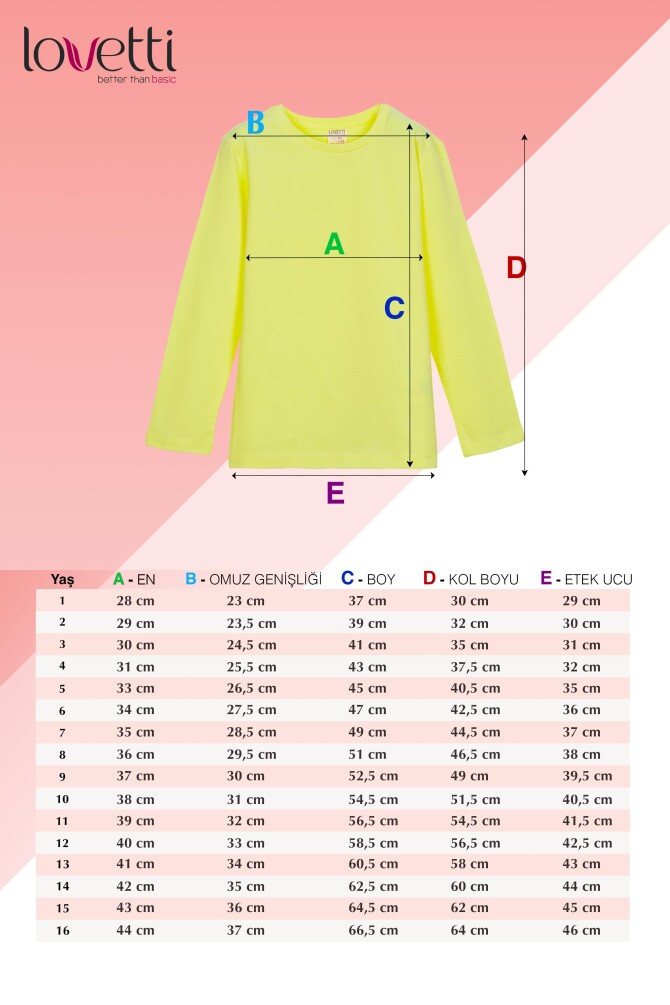 Neon Sarı Basic Unisex Çocuk Mevsimlik Sıfır Yaka Uzun Kollu Tişört - 5