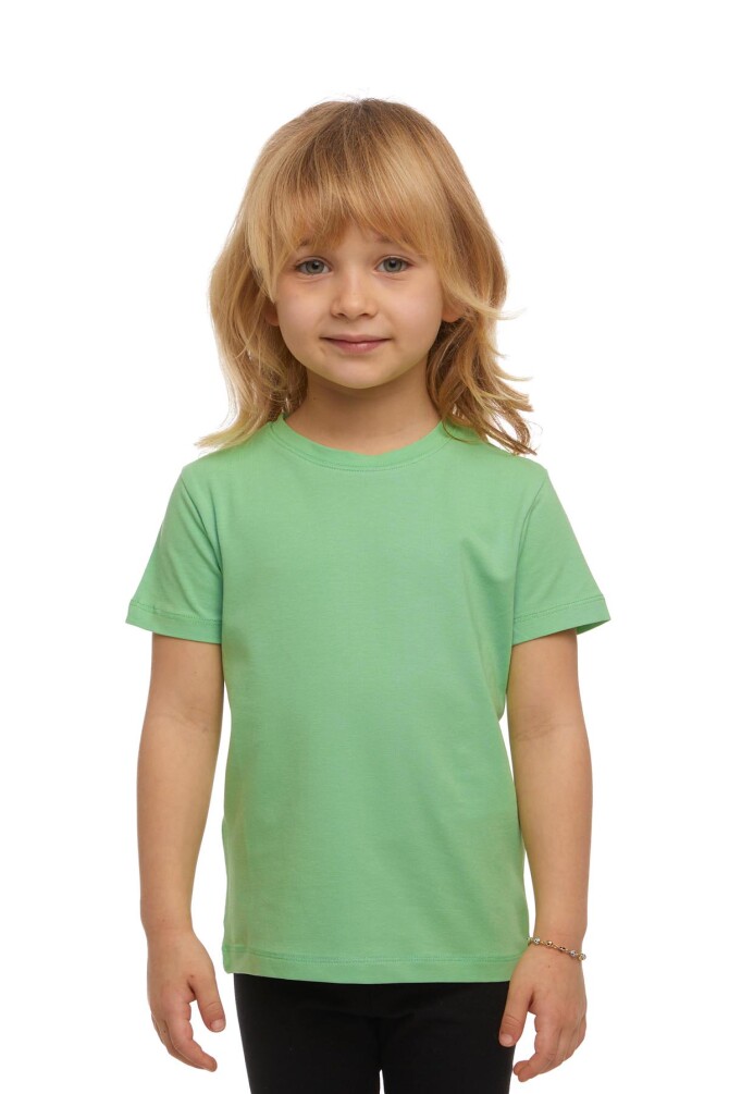 Pastel Yeşil Basic Unisex Çocuk Sıfır Yaka Kısa Kollu Tişört - 1