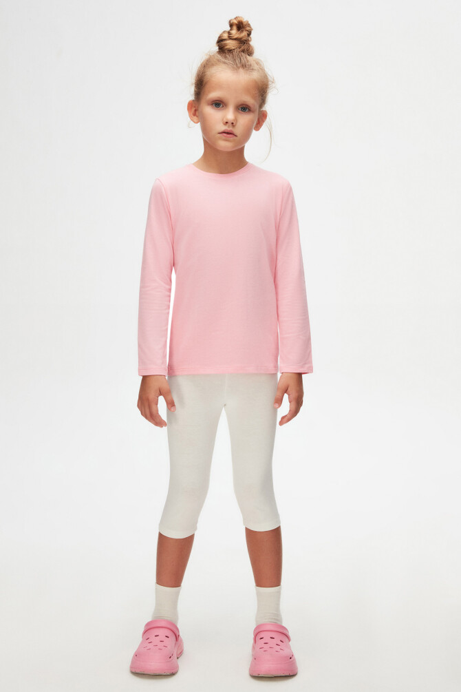 Pembe Basic Unisex Çocuk Mevsimlik Sıfır Yaka Uzun Kollu Tişört - 1