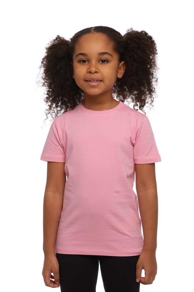 Pembe Basic Unisex Çocuk Sıfır Yaka Kısa Kollu Tişört - 1