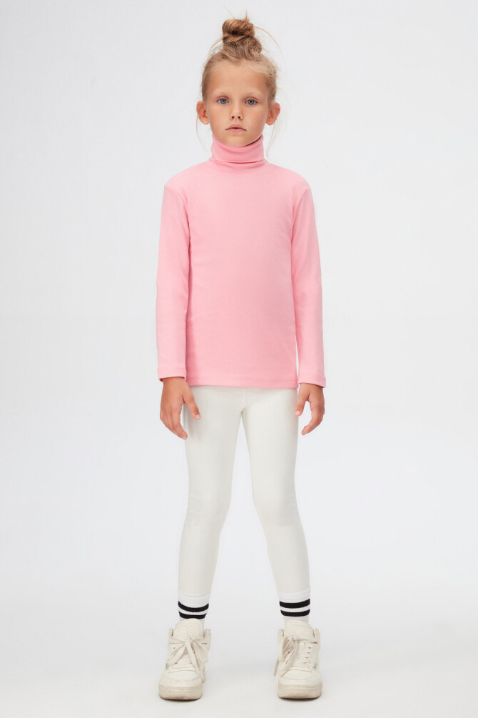 Pembe Basic Unisex Çocuk Tam Balıkçı Yaka Uzun Kollu Tişört - 1