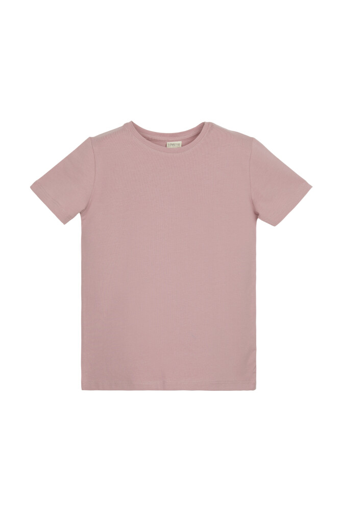 Pudra Pembe Basic Unisex Çocuk Sıfır Yaka Kısa Kollu Tişört - 1