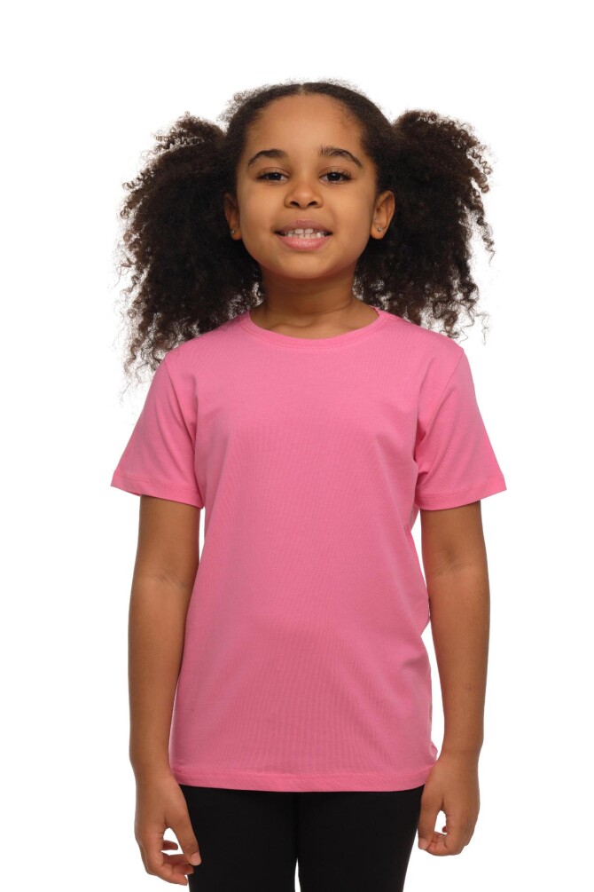 Şeker pembe Basic Unisex Çocuk Sıfır Yaka Kısa Kollu Tişört - 1