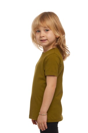 Zeytin Yeşili Basic Unisex Çocuk Sıfır Yaka Kısa Kollu Tişört - 2